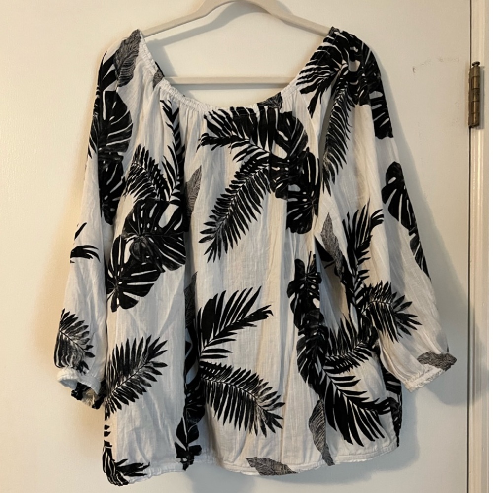 Black & White Tropical Off The Shoulder Top | XXL